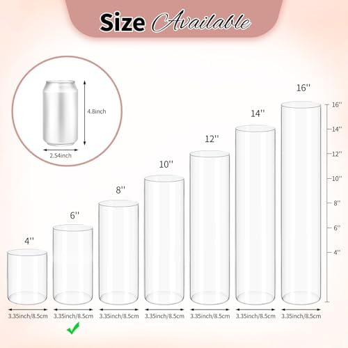 12Pack Glass Cylinder Vases for Centerpieces 6 Inch, Flower Vase for Wedding Decorations, Floating Candle Holder Vase Bulk,Glass Hurricane Candle Holders for Table Shelf, Party, Home Decor - Image 4