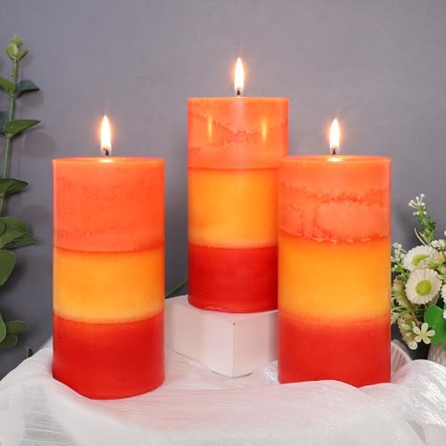 3×6 Inch Orange Pillar Candles, Pumpkin Scented Pillar Candles - Long Burning 70+ Hours, Dripless & Smokeless, Aromatherapy Candles for Thanksgiving Day Dinner Table Décor, Set of 3 - Image 5