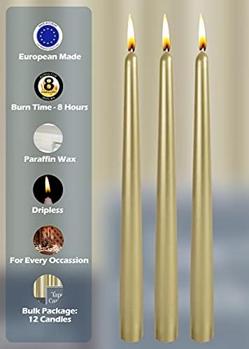 Hyoola Tall Metallic Cream Gold Taper Candles - 10 Inch - Dripless - 12 Pack - 8 Hour Burn Time - Image 4