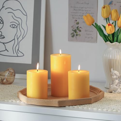 3x6 Inch Yellow Pillar Candles Set of 3 - Unscented Summer Pillar Candles - Image 5