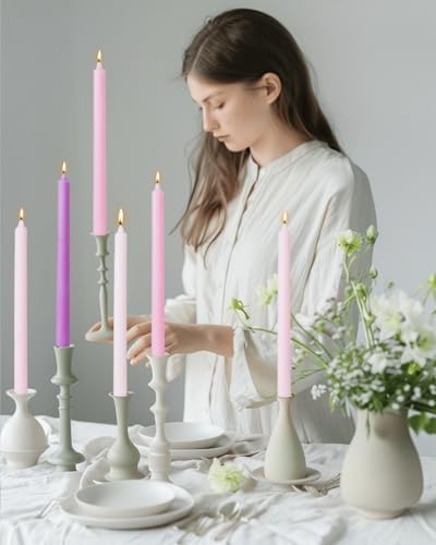 Purple Taper Candles 10.5 inch Driples Pink Tapered Candles Ideal as Dinner Candle Smokeless and Unscented Candlesticks Long Burning,Set of 12 - Image 3