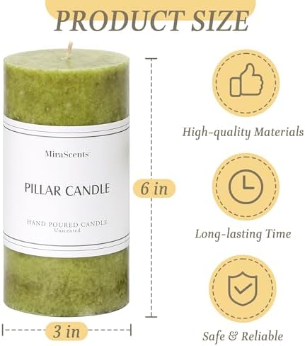 3x6 Inch Green Pillar Candles Set of 3, Hand-Poured Unscented Pillar Candle - Image 3