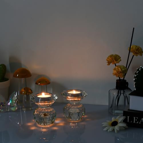 Reversible Crystal Candle Holders Pack of 2, Clear Tealight or Taper Candlesticks, Table Centerpiece Home Decor for Wedding, Dining, Party(3.1in Tall) - Image 6