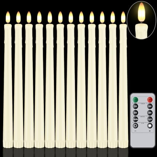 12 Pcs Flameless Taper Candles with Remote Timer, 11" Long Battery Operated Taper Candles, Flickering 3D Flame, Plastic Fake LED Candlesticks for Home Wedding Party Halloween, Ivory by Unknown