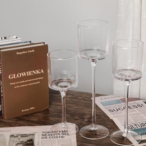 Glass Candleholders Tea Light Candle Holders Clear Wedding Weddings Hurricane Tall Elegant Ideal for Dining Party Home Decor Parties Table Settings Gifts Different Sizes (1 Set Large Clear) - Image 6