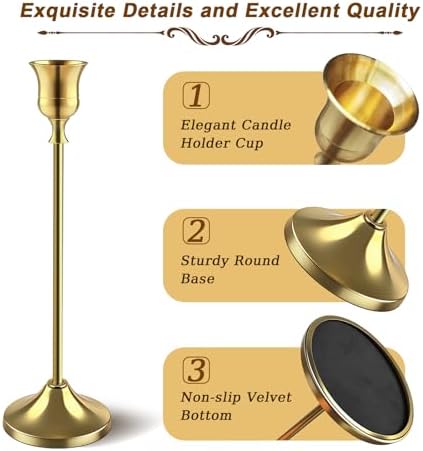 12 PCS (4 Sets) Brass Gold Taper Candlestick Holders - Vintage Metal Candle Sticks - Image 3