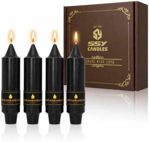 5 Inch Short Black Taper Candles 4 Pack, Gothic Halloween Decor by XINAOBAOLUO