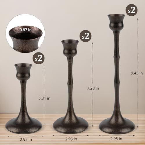 Vintage Metal Candlestick Holders, Set of 6 Bronze Candle Holders for Candlesticks Antique Taper Candle Stand Candle Sticks Holder for Housewarming Wedding Mantelpiece Table Centerpiece Decor - Image 6