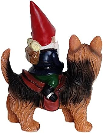 Funny Guy Mugs Gnome Riding A Yorkshire Terrior Statue - Indoor or Outdoor Garden Gnome Sculpture for Patio, Yard or Lawn - Yorkie Statue