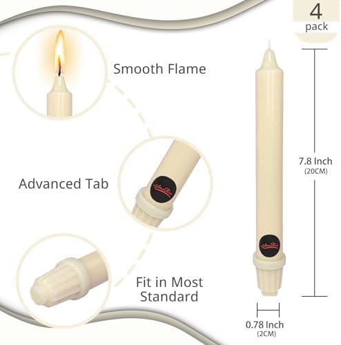NJAO HOO Ivory Candlesticks 8 Inch Unscented Taper Candle Dripless Handmade Colored Candles for Home Decor Dinner Table Kitchen and Bedroom, 4 Pack - Image 3