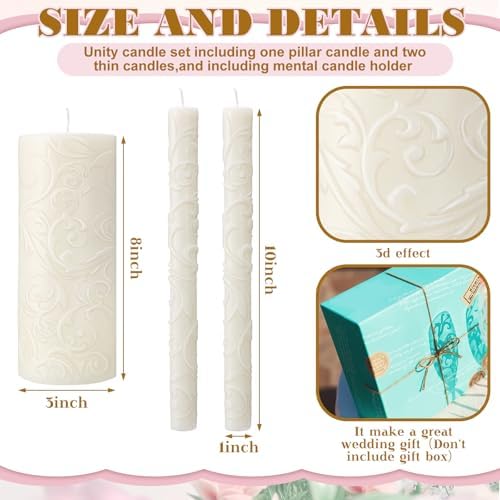 Irenare Unity Candles for Wedding Ceremony with Holder,Delicate - Image 5