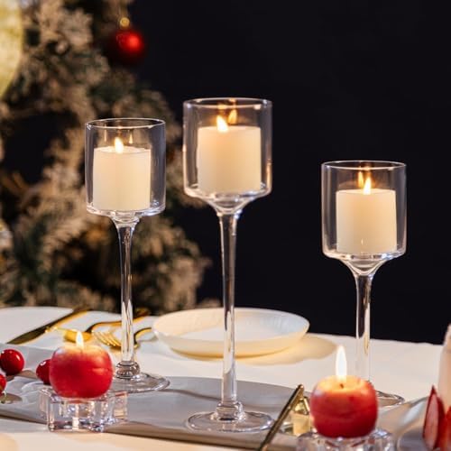 Glass Candleholders Tea Light Candle Holders Clear Wedding Weddings Hurricane Tall Elegant Ideal for Dining Party Home Decor Parties Table Settings Gifts Different Sizes (1 Set Small Clear) - Image 4