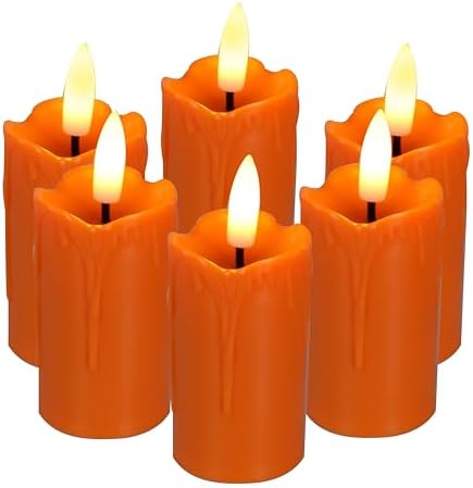 CANDLE CHOICE Battery Operated Flameless Votives with Auto Daily Cycle Timer Long Lasting Realistic Black Wick Electric LED Candles Wedding Party Holiday Halloween Christmas Decorations 6 Pack Orange by CANDLE+CHOICE