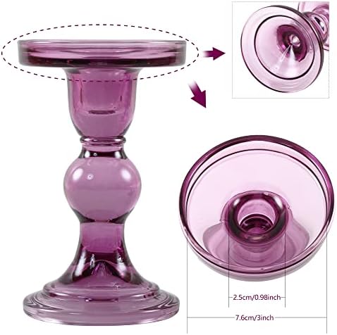 GMWD 3 Pcs Glass Candle Holder Set Clear, Purple Candlesticks Holders Pillar Taper Candles Tealight Stand for Wedding Centerpieces Home Decorations Dining Table - Image 4