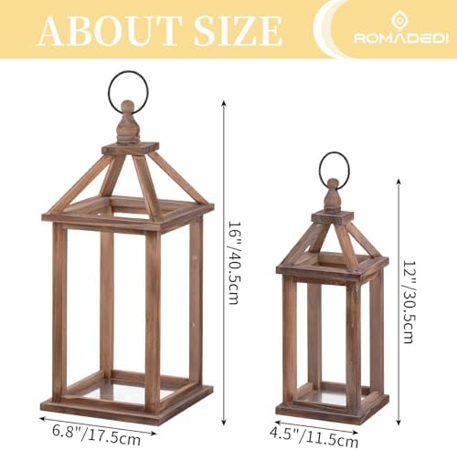 Romadedi Wood Candle Lantern Decorative, Brown, Rustic Decor Set of 2 - Image 5