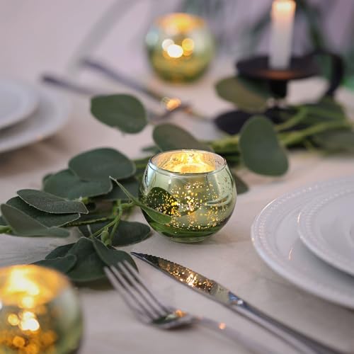 12 Pcs Green Candle Holder for Wedding Decor- Sage Green Mercury Glass Votives for Bridal Shower, Tea Party Table Centerpieces, Vintage Rustic Wedding - Image 3