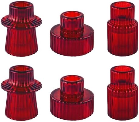 Glass Candlestick Holders, Taper Candle Holders, Set of 6, Red by ECHFSM