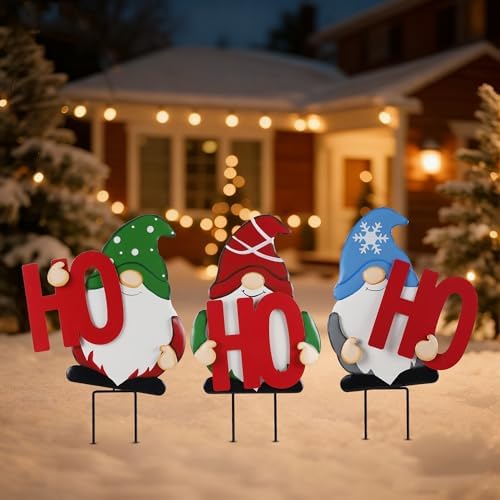 DR.DUDU Outdoor Christmas Decorations Gnomes Yard Stakes, Set of 3 - Image 4