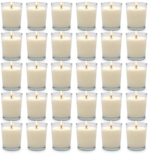 30 Packs Unscented White Votive Candles in Glass, Small 1.2oz Natural Soy Wax Candles for Christmas Wedding Party Table Home Spa Holidays Decoration by VISIT+the+COSIKO