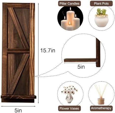 Wall Candle Holders Set of 2, Farmhouse Brown Wood Sconces, 15.7"x5" - Image 2