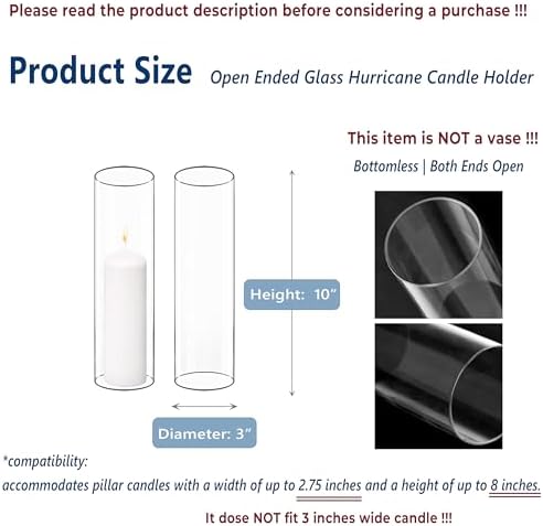 CYS EXCEL 6 PCS (H:10" D:3") Open Ended Glass Hurricane Candleholder Tube Shade Bottomless Candle Chimney Cover - Image 2