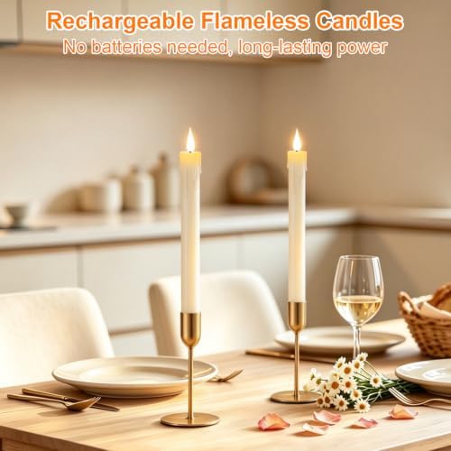 2Pcs Rechargeable Flameless Taper Candles - Battery Operated Window Candles - Image 2