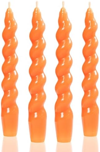 MAITREYA Orange Spiral Taper Candles - Handmade Twisted Conical Stick Candles, Set of 4 for Decoration, Weddings, Party, Church - Unscented, Dripless, 7.5 inch by MAITREYA