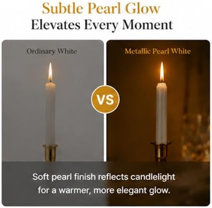 Metallic Pearl White Taper Candles for Wedding Table Centerpieces - Image 2