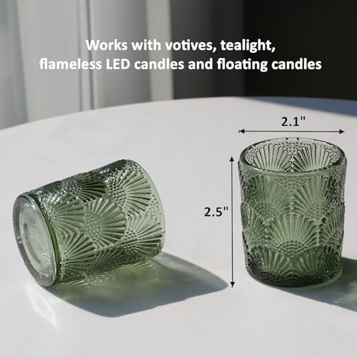 Woho Green Votive Candle Holders Set of 12, Green Glass Tealight Candle Holder for Wedding Party Table Centerpiece, Tea Lights Candle Holder Vintage for Fall Thanksgiving Christmas Decor - Image 6