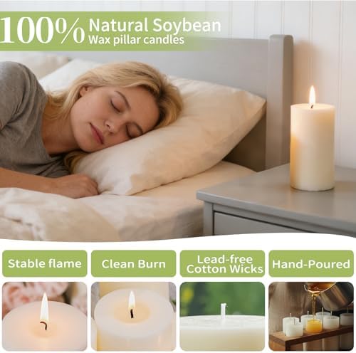 White Rustic Pillar Candles,Non-Toxic Soy Wax Candle, 2.8x6 Inch, 6 Pack - Image 5