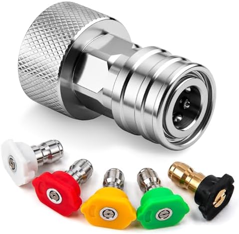 Garden Hose to Pressure Washer Adapter, 3/4" GHT to 1/4" Quick Connect Kit - 5 Nozzles (0°-40°), Diamond-Knurled Grip, Leak-Proof O-Ring for Car Wash, Patio & Outdoor by Unknown