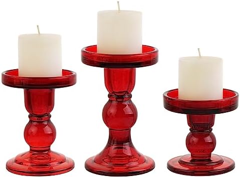 3-Piece Set of Red Glass Candlestick, Crystal Candlestick Holder Holder and Conical Candle, Christmas Candle Holder Decoration, Family Living Room Wedding Candle Holder (red1set) - Image 4