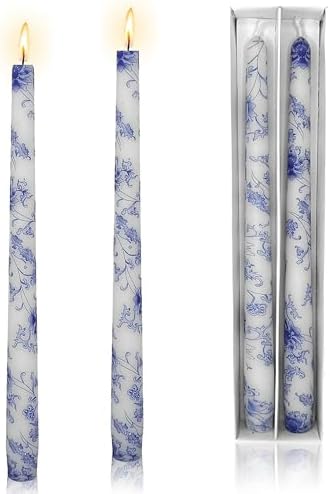 Printed Taper Candles 10 INCH Handmade Candles Unscented Smokeless Candlesticks Blue and White Porcelain Pattern Candle for Home Wedding Dinner Holiday Party by XINAOBAOLUO