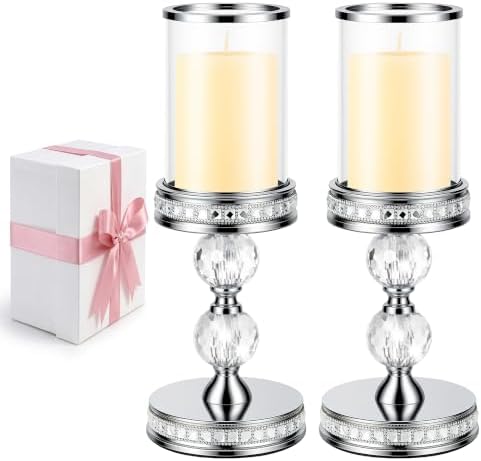 12.4" Tall Hurricane Candle Holder, Pillar Candle Holders with Glass Sleeve by DOUNX