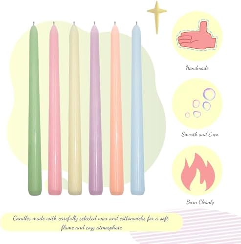 6Pcs Pastel Taper Candles,10 Inch Pastel Candle Sticks, Dripless Unscented Colored Candlesticks,Colorful Candle Set for Birthday,Wedding,Garden Party Decor,Home Dining Table,Elegant French - Image 5