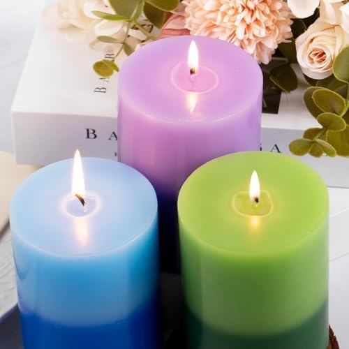 KONNI Layered Pillar Candles Set of 3, 2.8"x 4" Table Decor Purple - Image 5