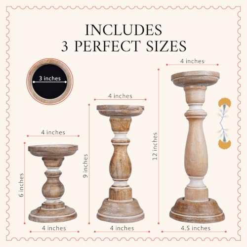 Mela Artisans Tuli Mango Wood Candle Holders - Whitewash, Set of 3 - Image 3