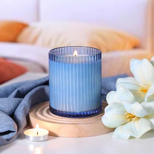 Blue Candle Jars with Lids, 8-Pack 12oz Ribbed Glass Candle Containers - Image 5