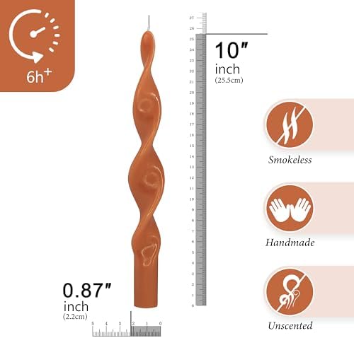10 Inches Spiral Taper Candles Colorful Twisted Candle Dripless Long Candles, Handmade Candlesticks for Wedding Dinner Decor, Set of 4(Pumpkin) - Image 2