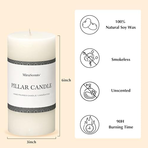 3x6 Inch White Pillar Candles - Set of 3, Hand-Poured Unscented, Long Burning, Smokeless Dripless for Dinner Table, Wedding, Home, Bathroom, Rustic Decor - Image 5