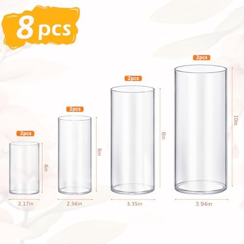8 Pack Glass Cylinder Vases 4,6,8,10 Inch Tall Clear Flower Vase Hurricane Floating Candle Holder for Table Centerpiece Wedding Home Decor - Image 2