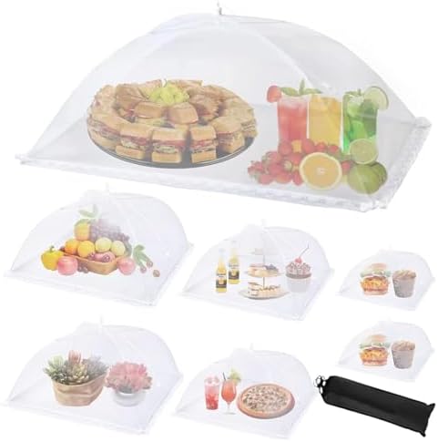 7Pack Various Size (40x24*1,17x17*2,14x14*2,12x12*2) Pop-up Food Tents Food Covers for Outside Mesh to Keep Bugs away,Reusable Collapsible Food Nets for Picnic Party BBQ Wedding Fruit by WokuyaDirectDesignforLoveIdealforParty