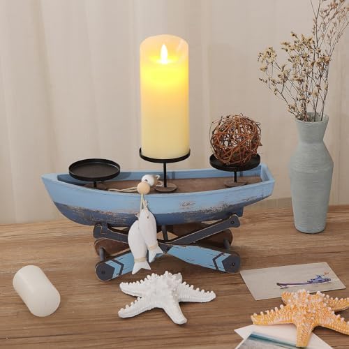 Nautical Candle Holder for Beach House Table & Lake House - Ocean Themed Farmhouse Boat Candlestick Holders, Marine Beach Style Handmade Coastal Accent, Housewarming Gifts - Image 2