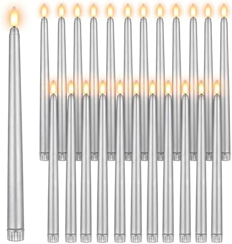 Macarrie 24 Packs Flameless Taper Candles Battery LED 11",Silver by Macarrie