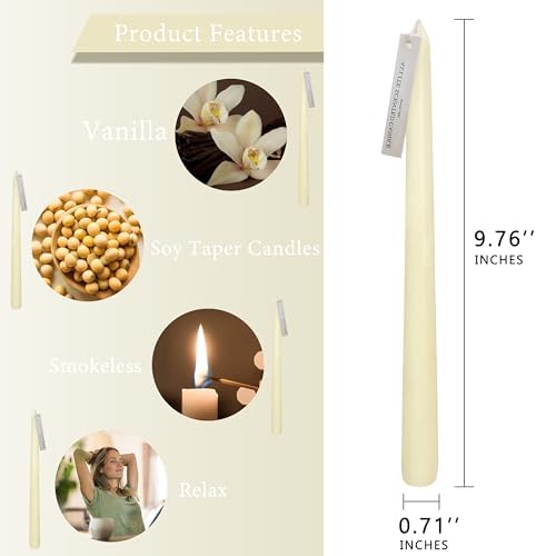Ivory Taper Candles 4 Pack Vanilla Cream Scented Candles 10 inch Long Candlesticks for Wedding Festiva Dinner Holiday Decor - Image 5
