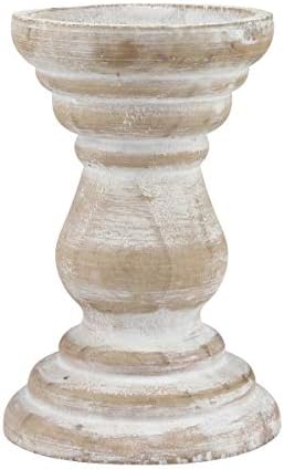 Stonebriar Antique White Wooden Pillar Candle Holder, Vintage Seaside Pillar Stand for Dining Table Centerpiece, Coffee Table, Mantel, Or Any Table Top, Medium by StonebriarCollection