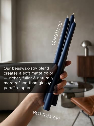 10" Classic Taper Candles, Navy Blue, 4-Pack, 7-8 Hours Long Burning, Unscented Tall Candlesticks - Image 2