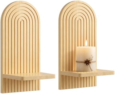 VIS'V Wall Mount Candle Sconces, Wooden Candle Holder Decor, Natural, 2 Pcs by VISV