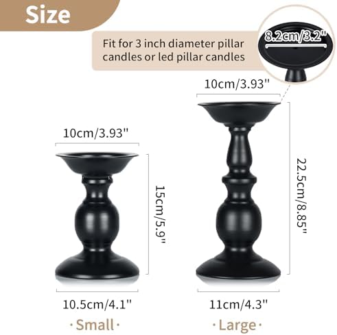 NUPTIO Black Candle Holder for Pillars: Rustic Metal Candle Stands Set - Image 6