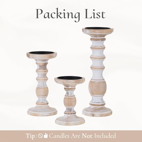 Wood Pillar Candle Holder: Rustic Distressed White Candle Stand - Image 7